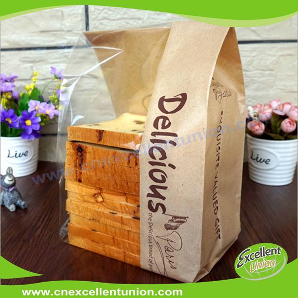 Custom Printed Toast Bag Bread Paper Kraft Bags With Side Window By