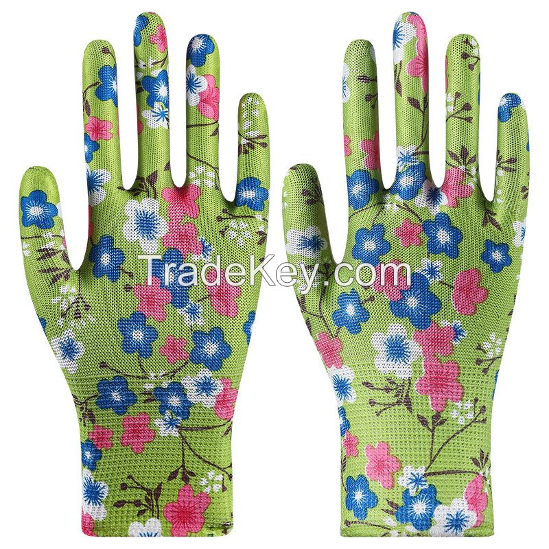 Printed nylon labor protection gloves Thin, breathable and wear-resistant Gardening picking work gloves