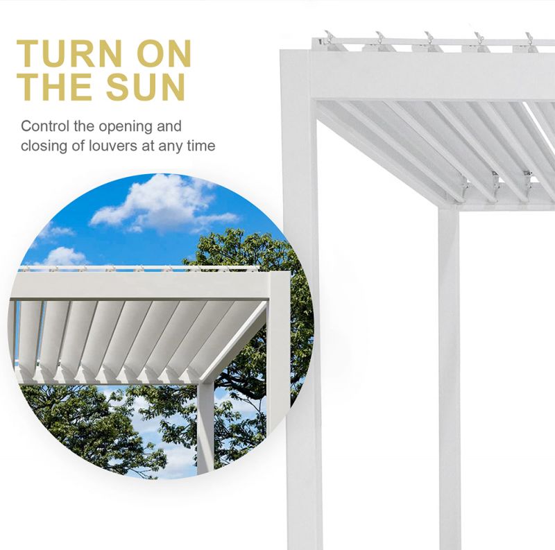 Umbrentic Louvered Aluminum Pergola, Moterized Top Louvered