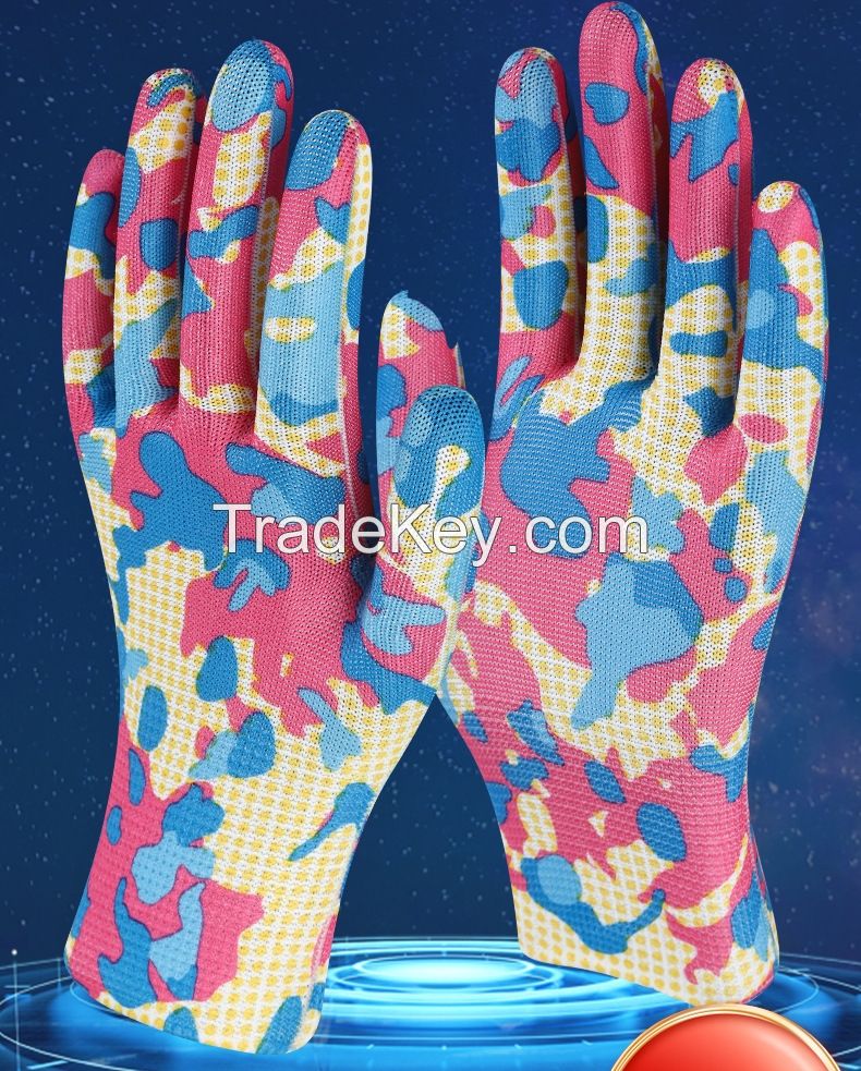 Hot-selling gardening picking work gloves, printed nylon labor protection gloves Thin, breathable and wear-resistant