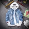 Men Denim Jacket Streetwear Hip Hop Men's Hooded Jean Jackets Male Casual Loose Outerwear 2022 New Spring Fashion Slim Fit Coat