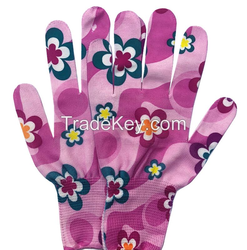 Wholesale printed nylon labor protection gloves, lightweight, breathable and wear-resistant, gardening picking work gloves
