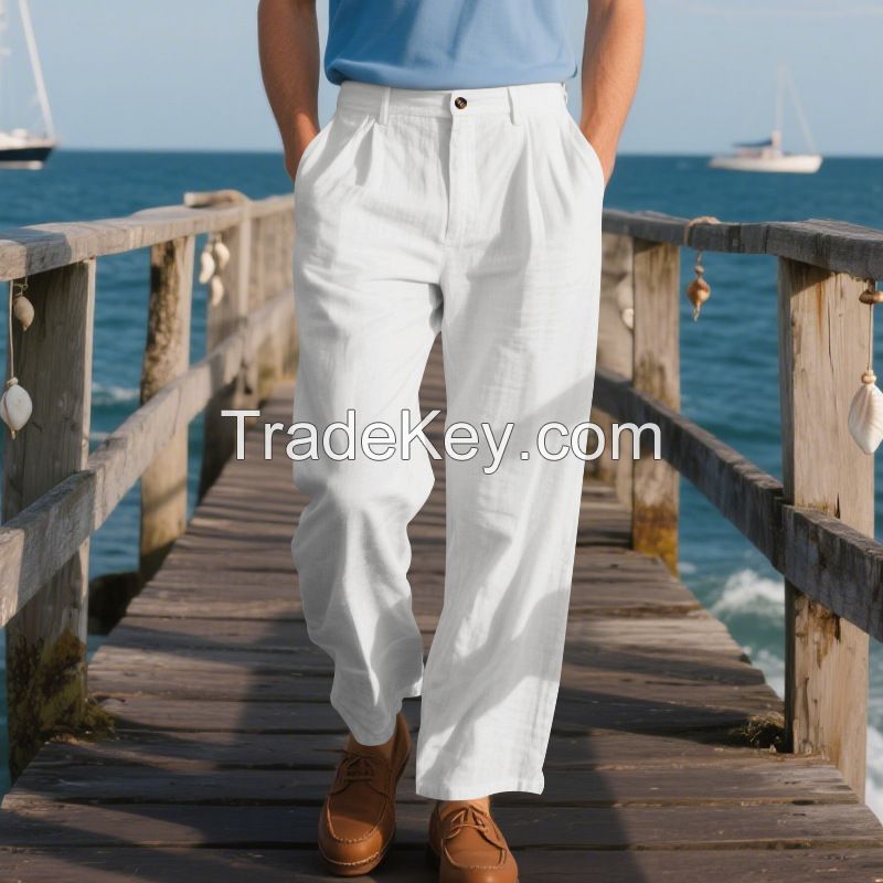 Spring and autumn linen men's casual trousers, loose straight-leg business suit trousers for men, Korgel brand.