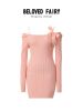 BELOVEDFAIRY Spring 2022 Women's pink removable bow Fall/winter bottom knit Dress