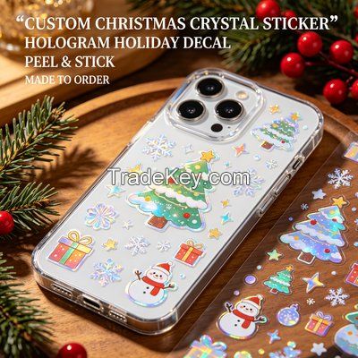 Custom Christmas Halloween Crystal Sticker, UV Hologram Holiday Decal, Festival Transfer Sticker OEM