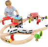 Educational Wooden Train Set with Electric Train Locomotive and Beech Wood Railway Track