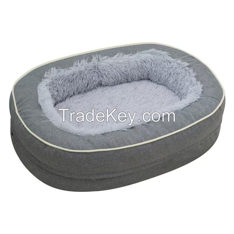 Long Plush Oval Pet Bed for Dogs & Cats