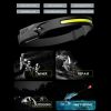 Induction Headlamp COB LED Head Lamp with Built-in Battery Flashlight USB Rechargeable Head Torch 5 Lighting Modes Head Light