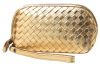 golden woven leather cosmetic organizer bag for lady