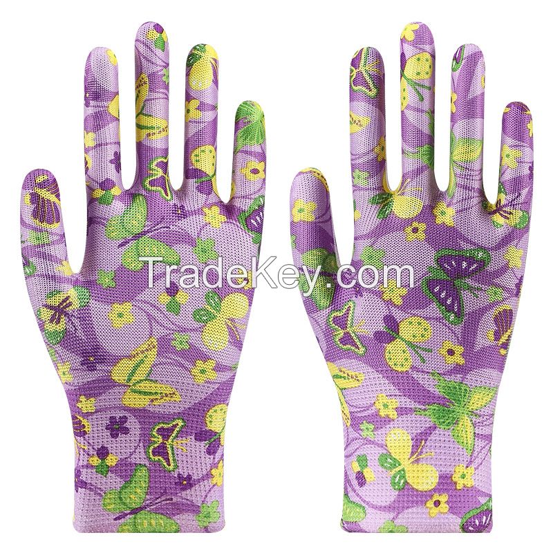 Non-sticky nylon patterned glove core is thin and breathable. It is a labor protection glove suitable for tea picking