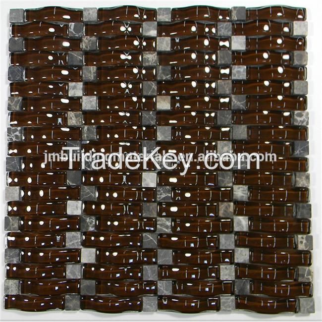 polish brown arch crystal glass mix stone mosaic-arch glass mosaic