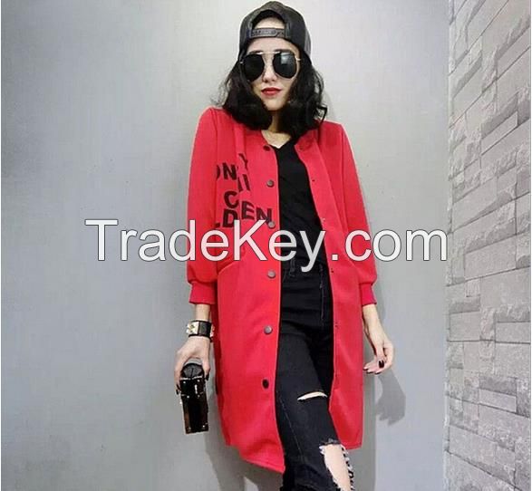 New Autumn Casacos Femininos 2016 Women Full Sleeve Letter Print Slim Long Coat Overcoat Trench