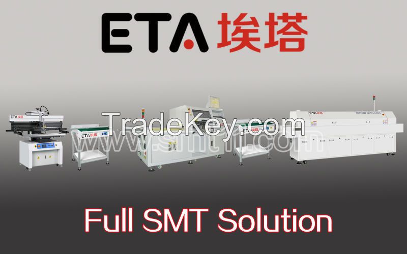 automatic PCB assembly line (full-auto solder paste printer, led chip mounter, smt reflow oven)