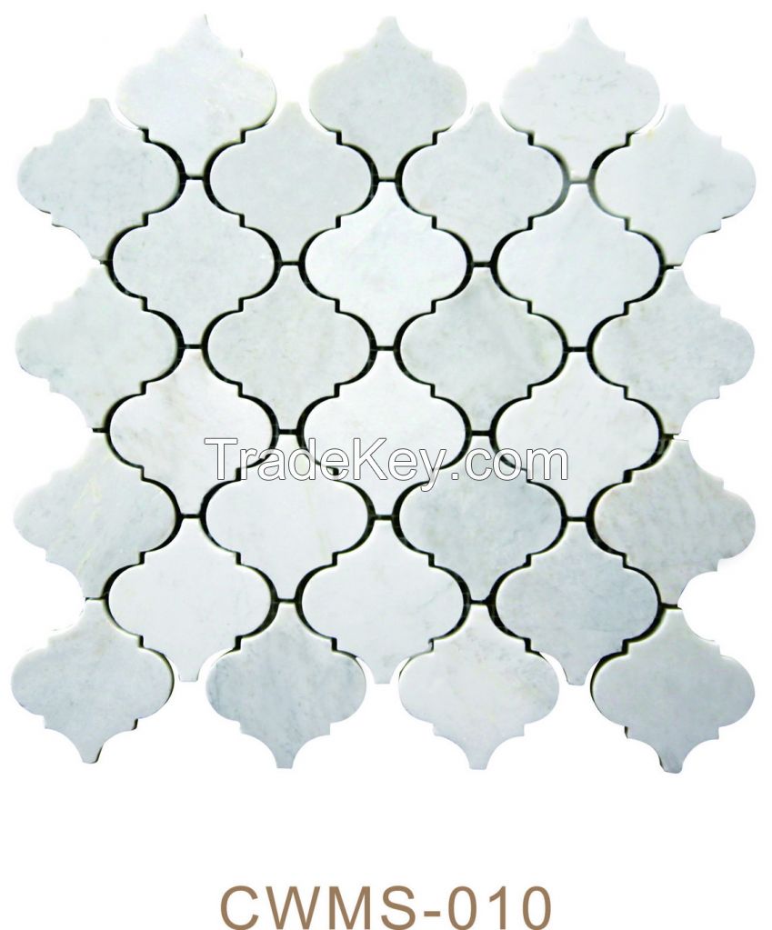 Carrara Marble Italian White Bianco Carrera Arabesque Baroque Lantern Mosaic Tile Honed