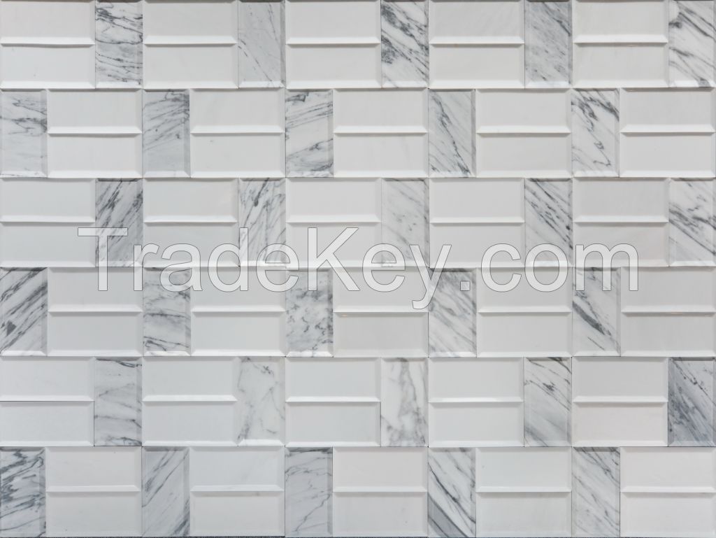Carrara White Venato Carrara Italy white marble Beveled Marble 2"x4" Subway Tile