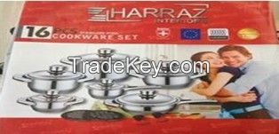 HARAZZ 16pcs wide edge stainless steel cookware set