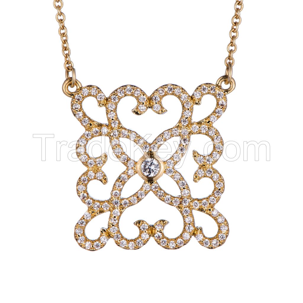 new style 925 sterling silver necklace set with white CZ and 20K gold plating