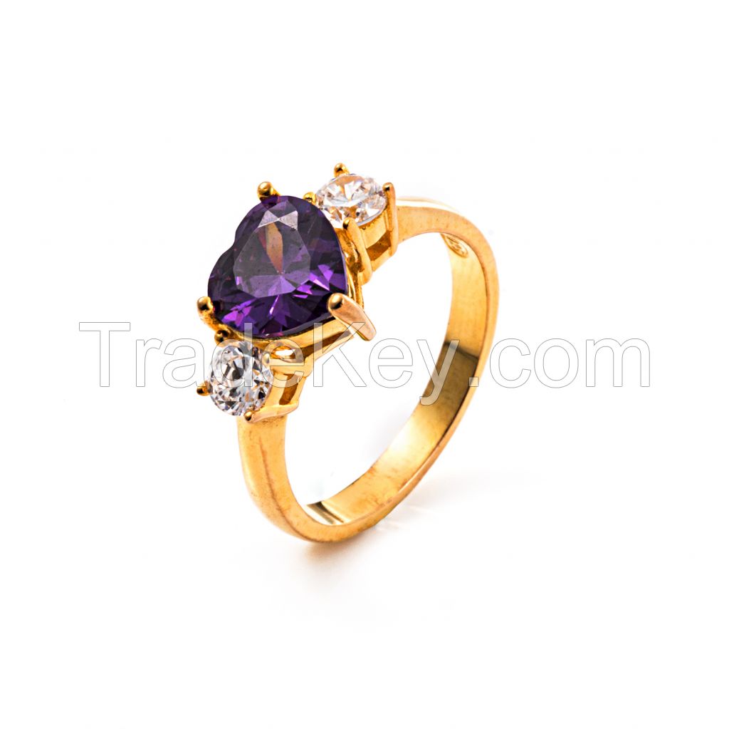 heart diamond CZ rings, 24K gold plating wedding rings