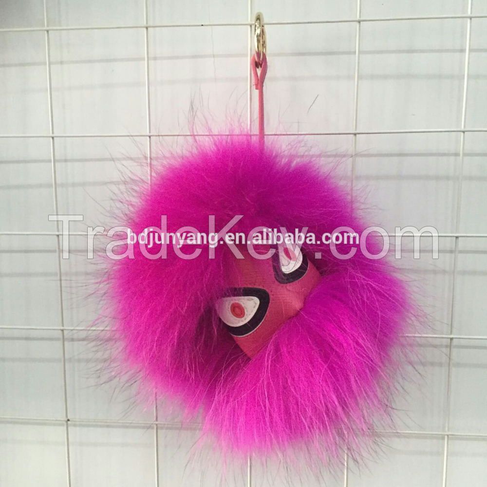 Colorful cute keychain real fur pendant fur pom keychain