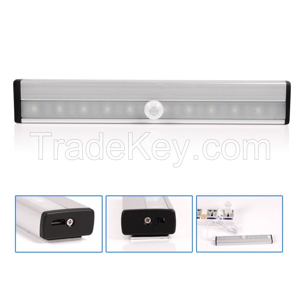 Motion Sensor Light Bar, 10 LED Wireless Motion Activated Instant ON/OFF Lamp, Kitchen Under Cabinet Counter Cupboard Wardrobe Step Stairs Bar Lamp LED Night Light Lighting Cold Light