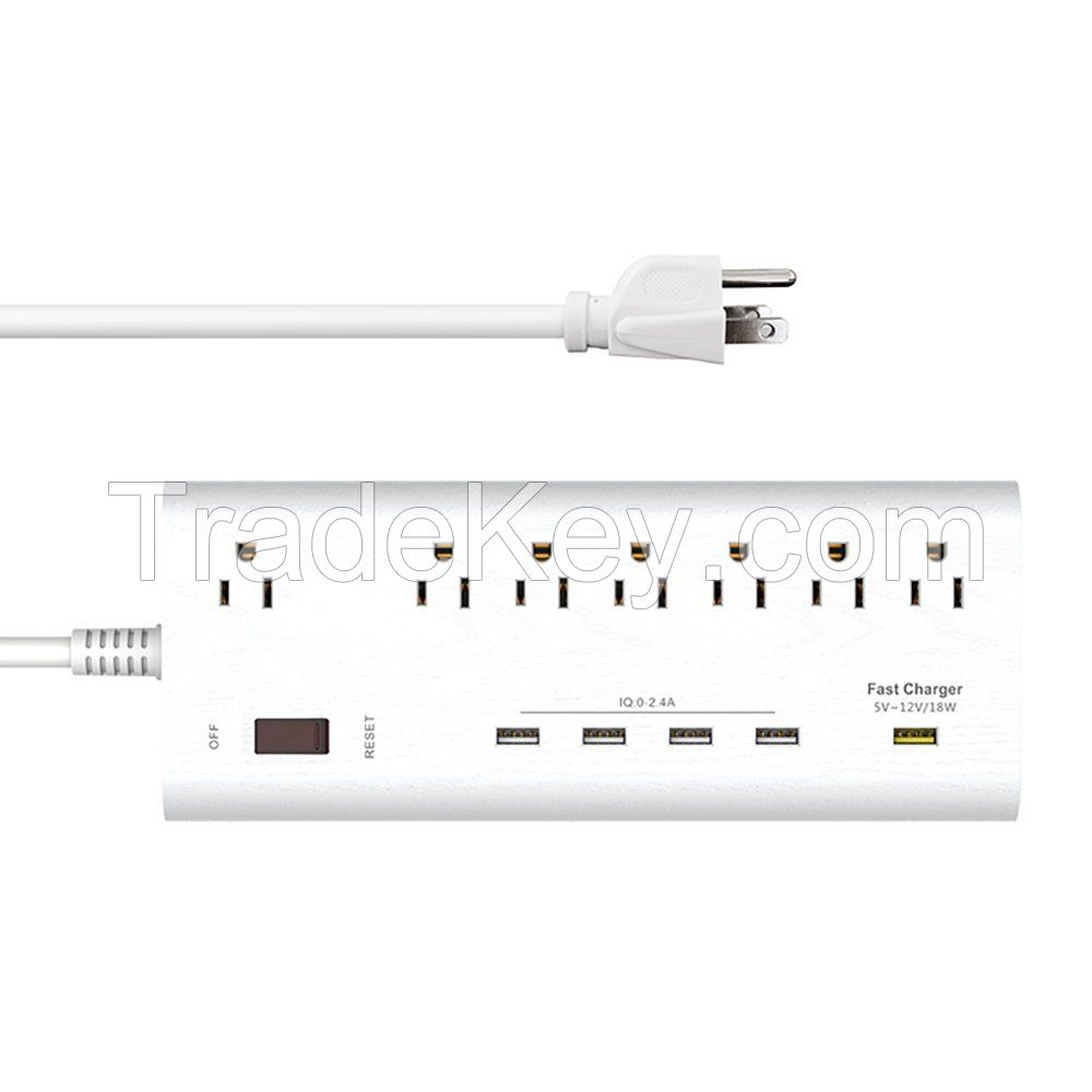 QC3.0 Fast USB Charging Ports Surge Protector 7 Outlet Power Strip AC Wall Charger