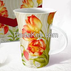 12oz Flute coffee mug with beautiful flower printed