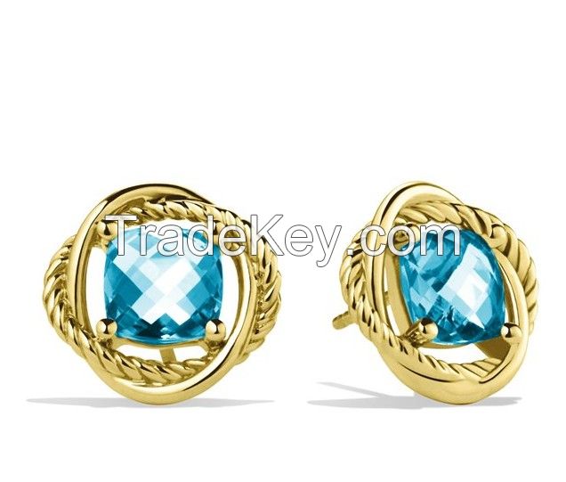 7mm Infinity Earrings with Blue Topaz in Gold