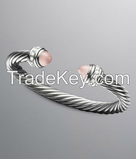 David Yurman 7mm Cable Classics Bracelet Pink Chalcedony