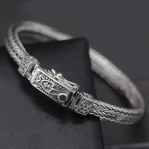 Men's Sterling Silver Fleur Wheat Chain Bracelet