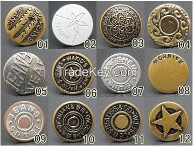 High quality brass button jeans metal button engraved logo