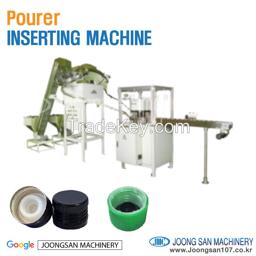 Plastic cap pourer inserting machine