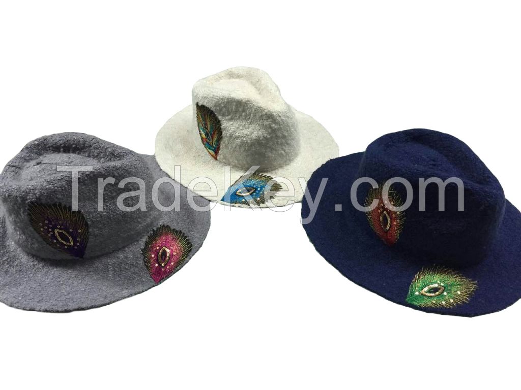 peacock knitted fedora hat