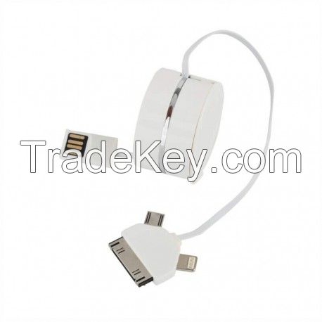 3 IN 1 ROUND SHAPE RETRACTABLE DATA SYNC CABLE FOR APPLE & ANDROID MOBILES