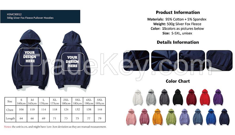 500g Silver Fox Fleece Hoodies Wholesale