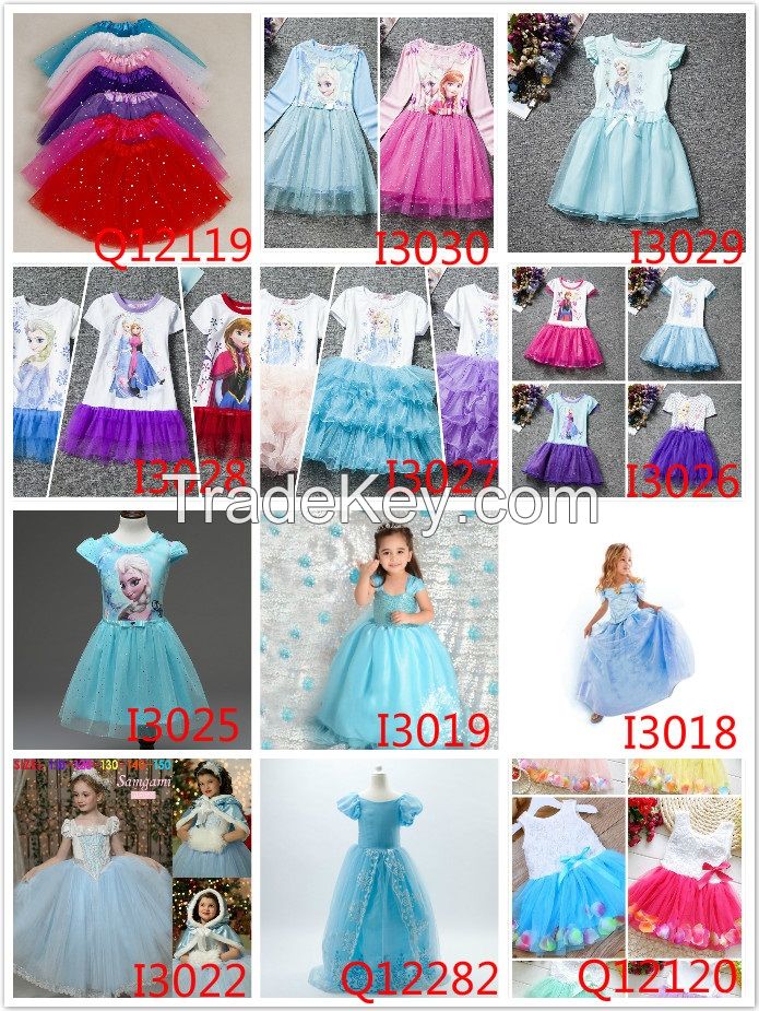 10 Styles Summer Girls Dresses Cartoon Anumals Design Short Sleeve Dress Children Kids 100% Cotton Printed Ruffles Pleated Dresses For 1-8T