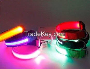 2017 fashion LED PVC/nylon dog collar night warning