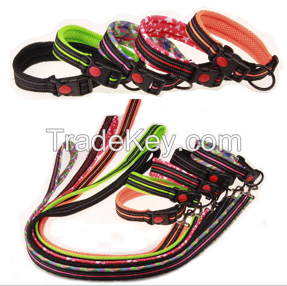 colorful dog collar dog leash with plastic lock switch