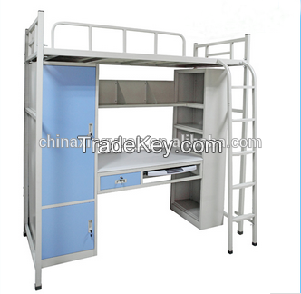 School furniture strong structure bunk bed with locker and computer desk