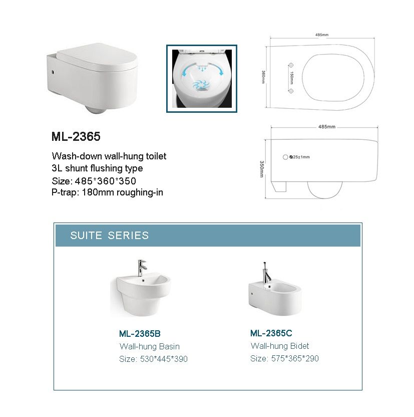 3L wall-hung toilet by SHUNT flushing