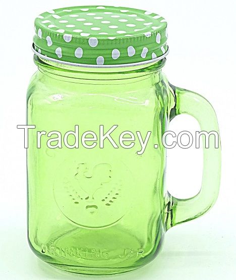 rooster green handle mason jar 13oz, 14oz, 15oz with straw