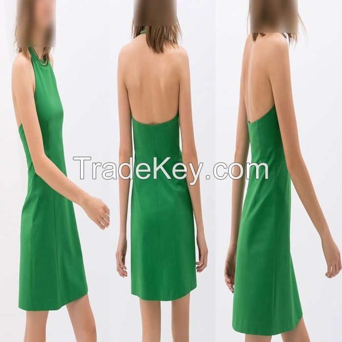 Fashion A-Line Sexy Halter Dress Women Round Neck Party Dress Occupation One-Piece Dress