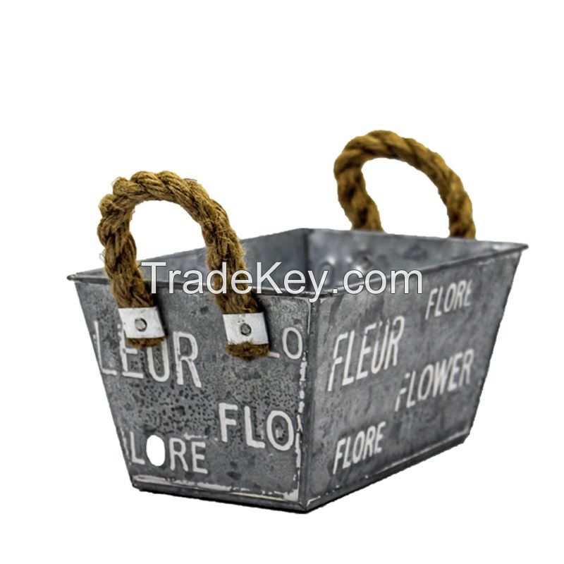 Antiqued Metal Flower Pot For Garden or Home Decoration