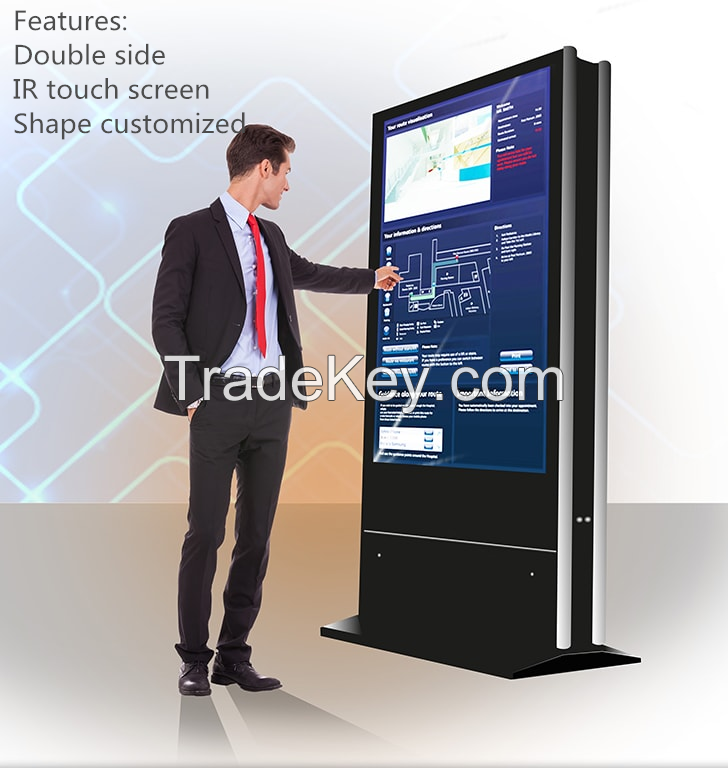 55 inch floor standing double side touch screen digital signage