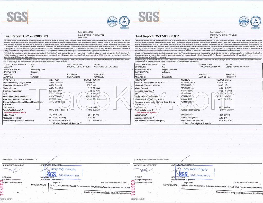 Vietnam CNSL for bio heavy oil / cardanol producing. Cashew nut shell liquid