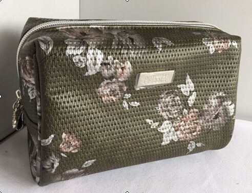 debossed PU cosmetic bag with foil printing in floral