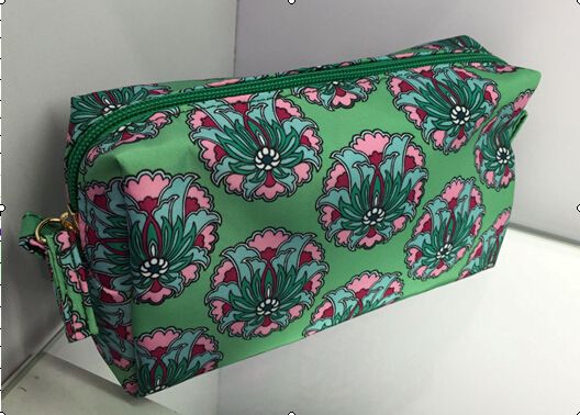 Satin cosmetic bag with retro flower pattern