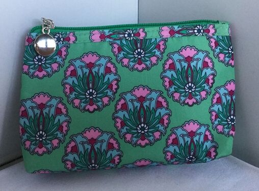 Satin cosmetic bag with retro flower pattern