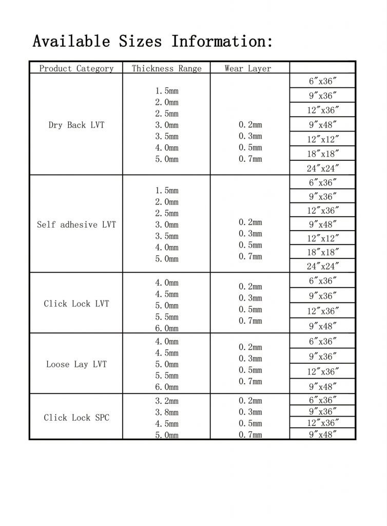 Anti-slip waterproof loose lay 4.0mm, 4.5mm, 5.0mm LVT floor