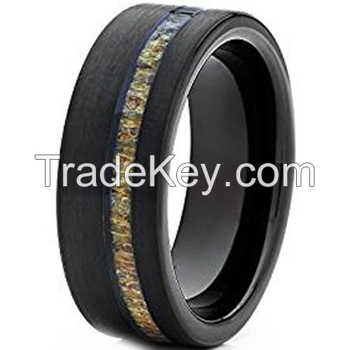 Black Tungsten Carbide Antler Wedding Band Ring