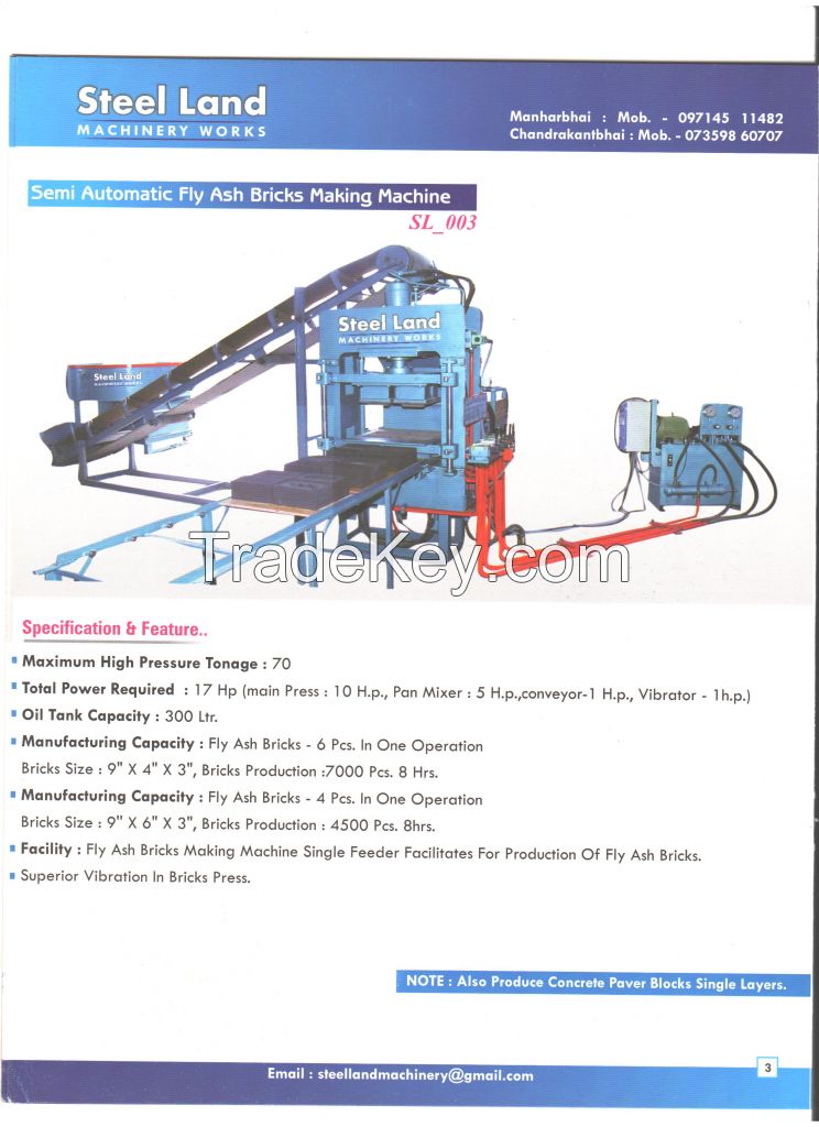 Semi Automatic Fly ash Brick Machine